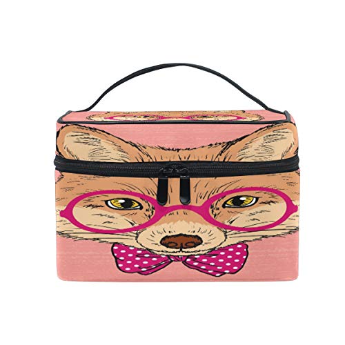 Reise-Make-up-Tasche, tragbar, Fuchs, mit Brille, Kosmetiktasche, praktischer Kulturbeutel, Organizer für Damen, Mädchen von Josid