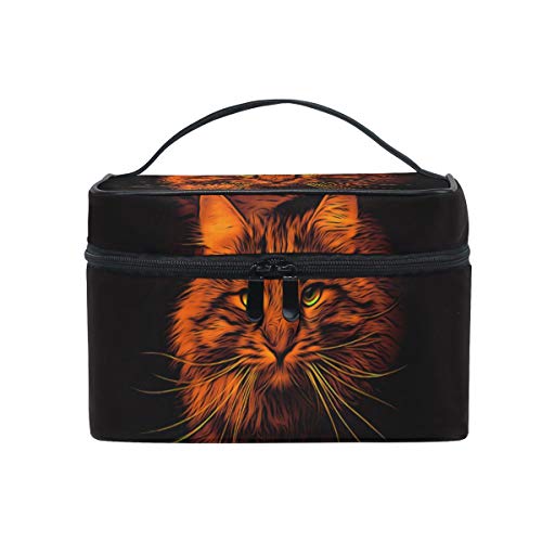 Reise-Make-up-Tasche, tragbar, Motiv: rote Katze beobachtet dich, praktische Kulturtasche, Organizer für Damen und Mädchen von Josid