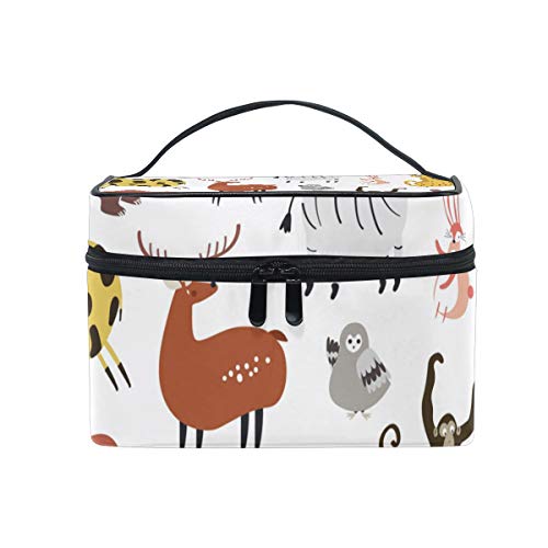 Reise-Make-up-Tasche, tragbar, Tiere, Elefant, Fuchs, Löwe, Giraffe, Zebra, Kosmetiktasche, praktischer Kulturbeutel, Organizer für Damen und Mädchen von Josid