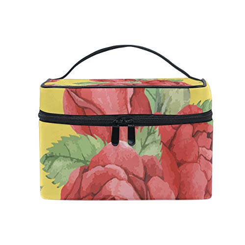 Reise-Make-up-Tasche, tragbar, Vintage-Stil, blühendes Blumenmuster auf gelbem Hintergrund, Kosmetiktasche, praktischer Kulturbeutel, Organizer für Damen und Mädchen von Josid
