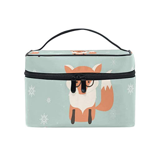 Reise-Make-up-Tasche, tragbar, Weihnachtsmuster mit niedlichen Füchsen, Kosmetiktasche, praktischer Kulturbeutel für Damen, Mädchen von Josid