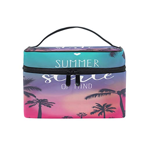 Reise-Make-up-Tasche, tragbar, bunt, Sommer-Sonnenuntergang mit Kokosnussbaum, praktischer Kulturbeutel, Organizer für Damen, Mädchen von Josid