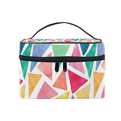 Reise-Make-up-Tasche, tragbar, buntes Dreieck-Muster, Kosmetiktasche, praktischer Kulturbeutel, Organizer für Damen, Mädchen von Josid
