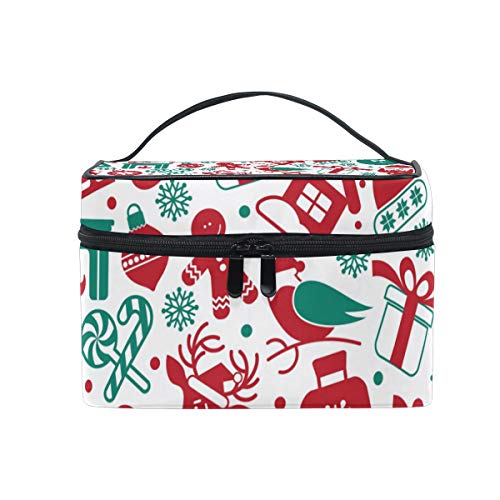 Reise-Make-up-Tasche, tragbar, mit Schneemänner-Hut, Weihnachtsmann-Muster, Kosmetiktasche, praktischer Kulturbeutel, Organizer für Damen und Mädchen von Josid