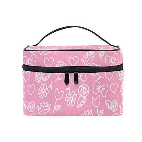 Reise-Make-up-Tasche, tragbar, rosa Blumenmuster, Kosmetiktasche, praktischer Kulturbeutel, Organizer für Damen und Mädchen von Josid