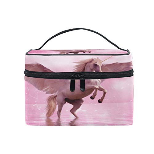 Reise-Make-up-Tasche, tragbar, rosa Einhorn mit Flügeln, Kosmetiktasche, praktischer Kulturbeutel, Organizer für Damen, Mädchen von Josid