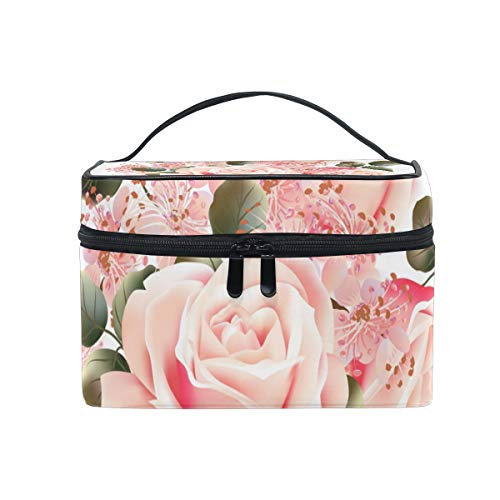 Reise-Make-up-Tasche, tragbar, rosa Rosen, Blumenmuster, Kosmetiktasche, praktischer Kulturbeutel, Organizer für Damen und Mädchen von Josid