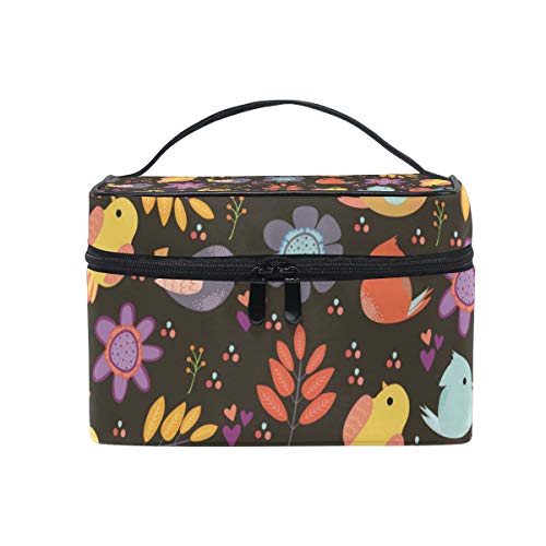 Reise-Make-up-Tasche, tragbare Kosmetiktasche mit Blumenmuster und Vögeln, praktischer Kulturbeutel für Damen, Mädchen von Josid