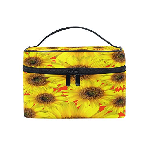 Reise-Make-up-Tasche, tragbare Kosmetiktasche mit Sonnenblumenmuster, praktischer Kulturbeutel, Organizer für Damen, Mädchen von Josid