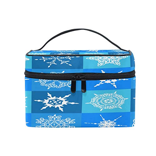 Reise-Make-up-Tasche, tragbare blaue Schneeflocken, Kosmetiktasche, praktischer Kulturbeutel, Organizer für Damen und Mädchen von Josid
