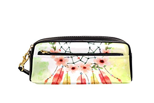 Federmäppchen, großes Fassungsvermögen, Aquarell-Blumenmuster, Traumfänger, Stifteetui, Organizer, Schreibwaren, Leder, Reise-Kosmetiktasche mit Fächern, Geschenk für Mädchen, Jungen, Frauen von Josidd