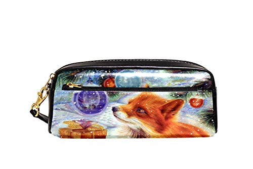 Federmäppchen, großes Fassungsvermögen, Weihnachts-Fuchs mit Kugeln, Geschenk, verschneite Stifteetui, Tasche, Organizer, Schreibwaren, Leder, Reise-Kosmetiktasche mit Fächern, Geschenk für Mädchen, von Josidd