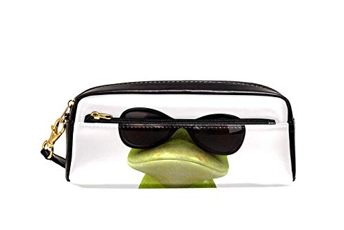 Federmäppchen mit großem Fassungsvermögen, 3D-Frosch mit Sonnenbrille, Stifteetui, Organizer, Schreibwaren, Leder, Reise-Kosmetiktasche mit Fächern, Geschenk für Mädchen, Jungen, Frauen von Josidd