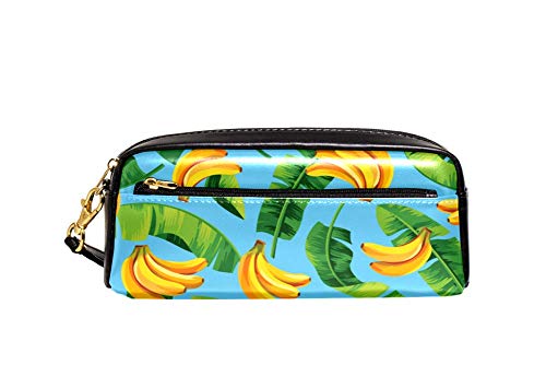 Federmäppchen mit großem Fassungsvermögen, Bananenblätter und Bananen, Stifteetui, Organizer, Schreibwaren, Leder, Reise-Kosmetiktasche mit Fächern, Geschenk für Mädchen, Jungen, Frauen von Josidd