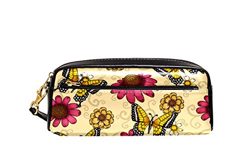 Federmäppchen mit großem Fassungsvermögen, Blume und Schmetterlinge, Stifteetui, Organizer, Schreibwaren, Leder, Reise-Kosmetiktasche mit Fächern, Geschenk für Mädchen, Jungen, Frauen von Josidd