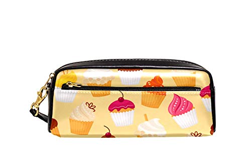 Federmäppchen mit großem Fassungsvermögen, Cartoon-Cupcake-Muster, Stifteetui, Organizer, Schreibwaren, Leder, Reise-Kosmetiktasche mit Fächern, Geschenk für Mädchen, Jungen, Frauen von Josidd