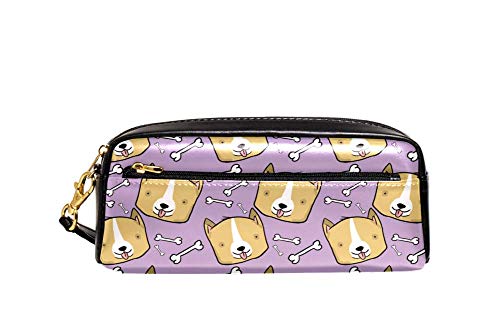 Federmäppchen mit großem Fassungsvermögen, Corgi Hunde- und Knochenmuster, Stifteetui, Organizer, Schreibwaren, Leder, Reise-Kosmetiktasche mit Fächern, Geschenk für Mädchen, Jungen, Frauen von Josidd