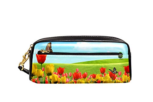 Federmäppchen mit großem Fassungsvermögen, Frühlings-Naturblumen, Stifteetui, Organizer, Schreibwaren, Leder, Reise-Kosmetiktasche mit Fächern, Geschenk für Mädchen, Jungen, Frauen von Josidd