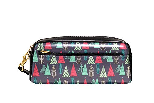 Federmäppchen mit großem Fassungsvermögen, Motiv: Frohe Weihnachtsbäume, Stifteetui, Organizer, Schreibwaren, Leder, Reise-Kosmetiktasche mit Fächern, Geschenk für Mädchen, Jungen, Frauen von Josidd