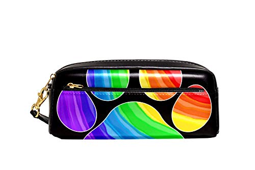 Federmäppchen mit großem Fassungsvermögen, Regenbogen-Haustierpfoten, Stifteetui, Organizer, Schreibwaren, Leder, Reise-Kosmetiktasche mit Fächern, Geschenk für Mädchen, Jungen, Frauen von Josidd