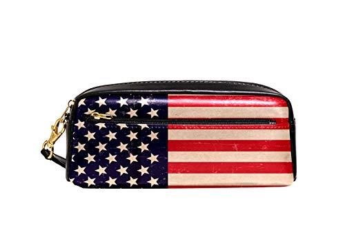 Federmäppchen mit großem Fassungsvermögen, Retro-Grunge, amerikanische Flagge, Stifteetui, Organizer, Schreibwaren, Leder, Reise-Kosmetiktasche mit Fächern, Geschenk für Mädchen, Jungen, Frauen von Josidd