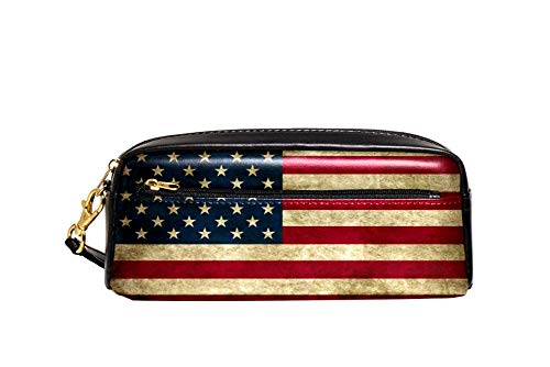 Federmäppchen mit großem Fassungsvermögen, Retro-Stil, patriotische Amerika-Flagge, Stifteetui, Organizer, Schreibwaren, Leder, Reise-Kosmetiktasche mit Fächern, Geschenk für Mädchen, Jungen, Frauen von Josidd