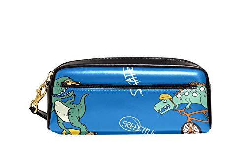 Federmäppchen mit großem Fassungsvermögen, Skateboard-Dinosaurier-Muster, Stifteetui, Organizer, Schreibwaren, Leder, Reise-Kosmetiktasche mit Fächern, Geschenk für Mädchen, Jungen, Frauen von Josidd