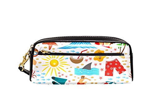 Federmäppchen mit großem Fassungsvermögen, Sommer-Surf-Muster, Stifteetui, Organizer, Schreibwaren, Leder, Reise-Kosmetiktasche mit Fächern, Geschenk für Mädchen, Jungen, Frauen von Josidd