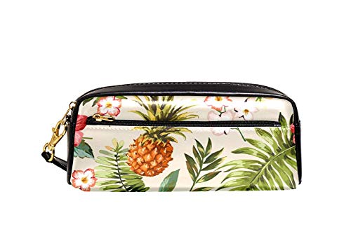 Federmäppchen mit großem Fassungsvermögen, Vintage-Ananas-Blume, Stifteetui, Organizer, Schreibwaren, Leder, Reise-Kosmetiktasche mit Fächern, Geschenk für Mädchen, Jungen, Frauen von Josidd