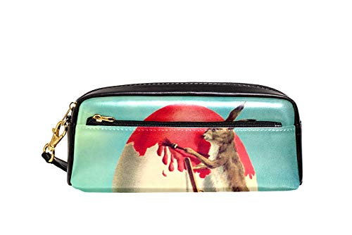 Federmäppchen mit großem Fassungsvermögen, Vintage-Stil, Osterhase, Stifteetui, Organizer, Schreibwaren, Leder, Reise-Kosmetiktasche mit Fächern, Geschenk für Mädchen, Jungen, Frauen von Josidd