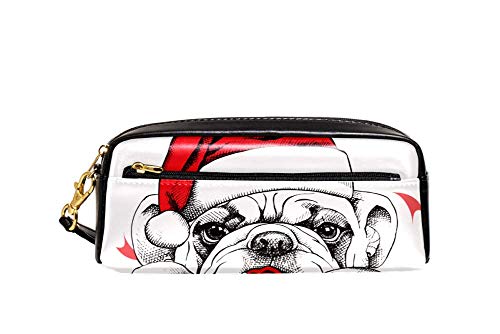 Federmäppchen mit großem Fassungsvermögen, Weihnachten, Haustier, Hund, Bulldogge, Stifteetui, Organizer, Schreibwaren, Leder, Reise-Kosmetiktasche mit Fächern, Geschenk für Mädchen, Jungen, Frauen von Josidd