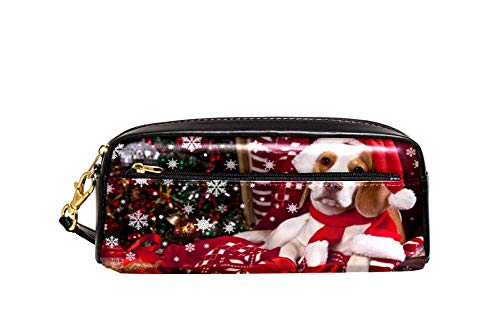 Federmäppchen mit großem Fassungsvermögen, Weihnachtsbeagle und Geschenk, Stifteetui, Organizer, Schreibwaren, Leder, Reise-Kosmetiktasche mit Fächern, Geschenk für Mädchen, Jungen, Frauen von Josidd