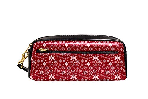 Federmäppchen mit großem Fassungsvermögen, Weihnachtsschneeflocken, Rot, Stifteetui, Organizer, Schreibwaren, Leder, Reise-Kosmetiktasche mit Fächern, Geschenk für Mädchen, Jungen, Frauen von Josidd