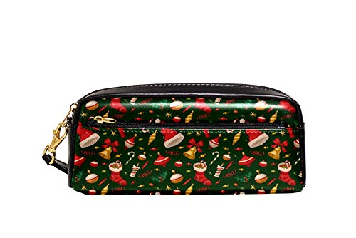 Federmäppchen mit großem Fassungsvermögen, Weihnachtsstrumpf-Muster, Stifteetui, Organizer, Schreibwaren, Leder, Reise-Kosmetiktasche mit Fächern, Geschenk für Mädchen, Jungen, Frauen von Josidd