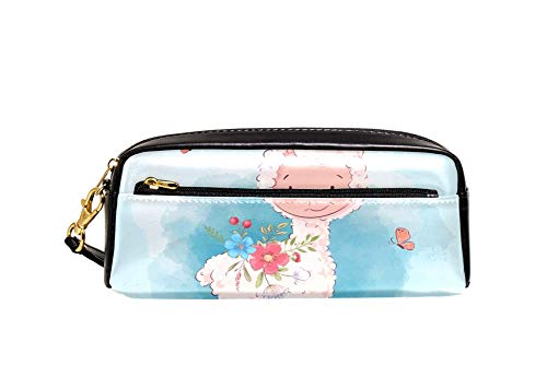 Federmäppchen mit großem Fassungsvermögen, niedliche Lama-Blumen und Schmetterlinge, Stifteetui, Organizer, Schreibwaren, Leder, Reise-Kosmetiktasche mit Fächern, Geschenk für Mädchen, Jungen, Frauen von Josidd