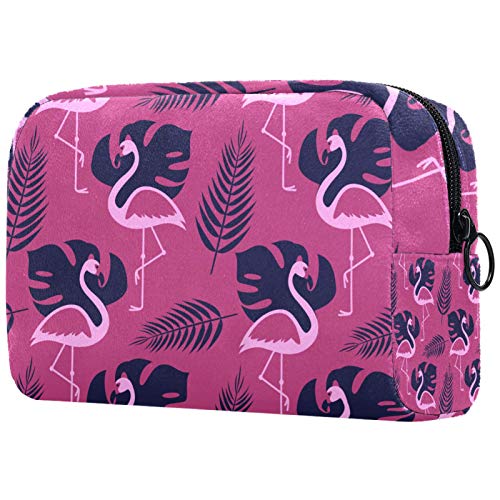 Kleine Make-up-Tasche, rosa Flamingo mit Federn, Reise-Kulturbeutel, tragbare Kosmetiktasche für Damen, Mädchen, Geschenke, tägliche Aufbewahrung, Organizer von Josidd