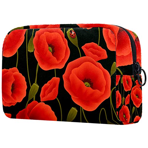 Kleine Make-up-Tasche mit Mohnblumen-Muster, Reise-Kulturbeutel, tragbare Kosmetiktasche für Damen, Mädchen, Geschenke, tägliche Aufbewahrung, Organizer von Josidd