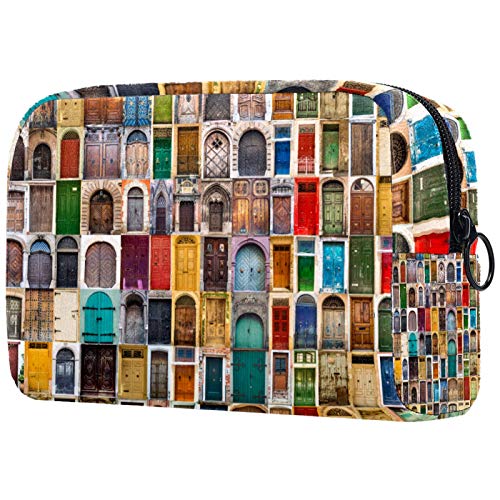 Kleine Make-up-Tasche mit altem Tür-Muster, Reise-Kulturbeutel, tragbare Kosmetiktasche für Damen, Mädchen, Geschenke, tägliche Aufbewahrung, Organizer von Josidd