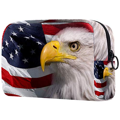 Kleine Make-up-Tasche mit amerikanischer Flagge, Weißkopfseeadler, Reise-Kulturbeutel, tragbare Kosmetiktasche für Damen, Mädchen, Geschenke, tägliche Aufbewahrung von Josidd