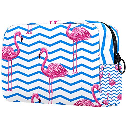 Make-up-Tasche, Motiv: rosa Flamingos mit Chevrons, leicht, tragbar, Kosmetiktasche für Damen, Reiseaufbewahrung, Kulturbeutel, Organizer, Outdoor, für Mädchen und Damen von Josidd