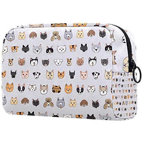 Make-up-Tasche mit Katzen- und Hunde-Muster, leicht, tragbar, Kosmetiktasche für Damen, Reiseaufbewahrung, Kulturbeutel, Organizer, Outdoor, für Mädchen und Damen von Josidd