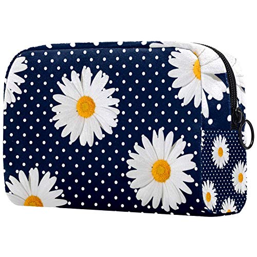 Make-up-Tasche mit Punkt- und Gänseblümchen-Muster, leicht, tragbar, Kosmetiktasche für Damen, Reiseaufbewahrung, Kulturbeutel, Organizer, Outdoor, für Mädchen und Damen von Josidd