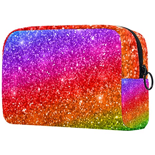 Make-up-Tasche mit Regenbogen-Glitzer-Hintergrund, leicht, tragbar, Kosmetiktasche für Damen, Reiseaufbewahrung, Kulturbeutel, Organizer, Outdoor, für Mädchen und Damen von Josidd