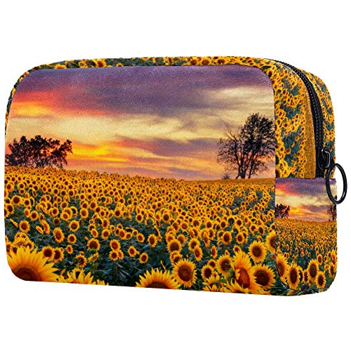 Make-up-Tasche mit Sonnenblume bei Sonnenuntergang, leicht, tragbar, für Damen, Reiseaufbewahrung, Kulturbeutel, Organizer, Outdoor, für Mädchen und Damen von Josidd