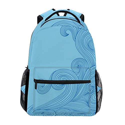 Modischer Laptop-Rucksack für Männer und Frauen, japanische blaue Wellen, Reise-Schulter-Rucksack, Wandertasche, Rucksack, Büchertasche für Studenten, Mehrfarbig 1, Einheitsgröße, Casual von Josidd