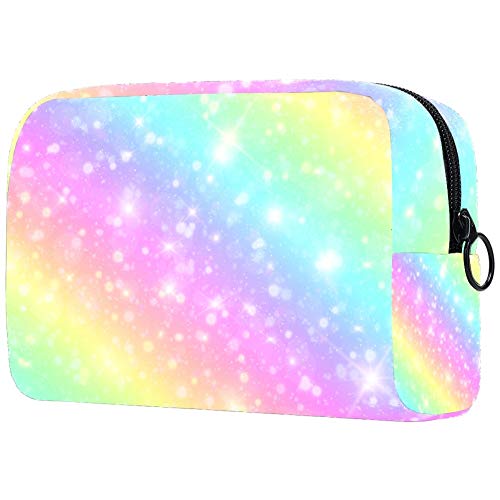 Rainbow Bokeh Backdrop Colorful Twinkle Pastell Makeup Bag, Lightweight Portable Cosmetic Bag for Women Travel Storage Toiletry Organizer Outdoor for Girl Ladies von Josidd