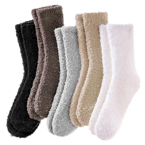 Josnown Kuschelsocken Damen Flauschige Socken aus Korallenfleece Winter Dicke Warme Haussocken 5 Paar Kuschlige Bettsocken Schlafsocken Größe 35-41 von Josnown