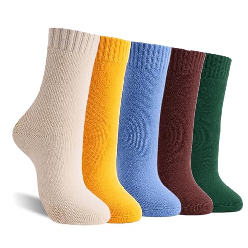 Josnown Thermosocken Damen, 5 Paar Warme Wintersocken Dicke Stricksocken Wollsocken für Frauen Tägliche Abnutzung, Schöne Farbe, Gr.35-42 von Josnown