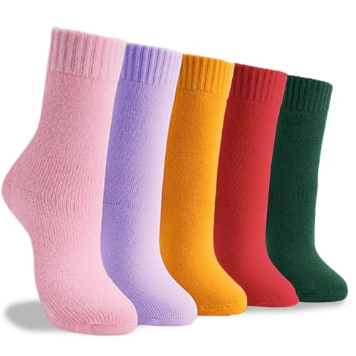 Josnown Thermosocken Damen, 5 Paar Warme und Dicke WollSocken für Damen, Einfarbig Thermo Wintersocken, Größe 35-42 von Josnown