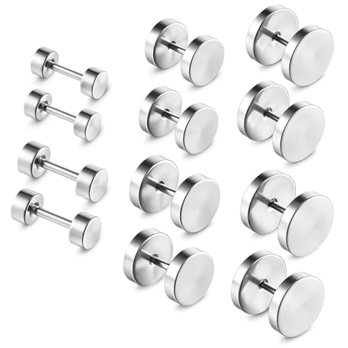 6 Paar Silber Ohrstecker Herren Runde Edelstahl Ohrstecker Männer Schwarz Hypoallergen Ohrringe 4–10 Mm Fake Plug Tunnel Piercing Herrenohrringe Set Für Männer Und Frauen（2） von Josojoou